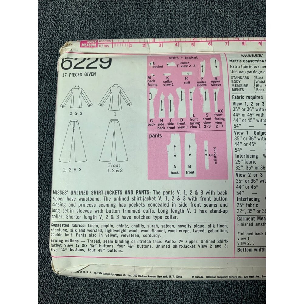Simplicity Misses Shirt Jacket Pants Sewing Pattern Size 10 6229 - uncut - Picture 6 of 13